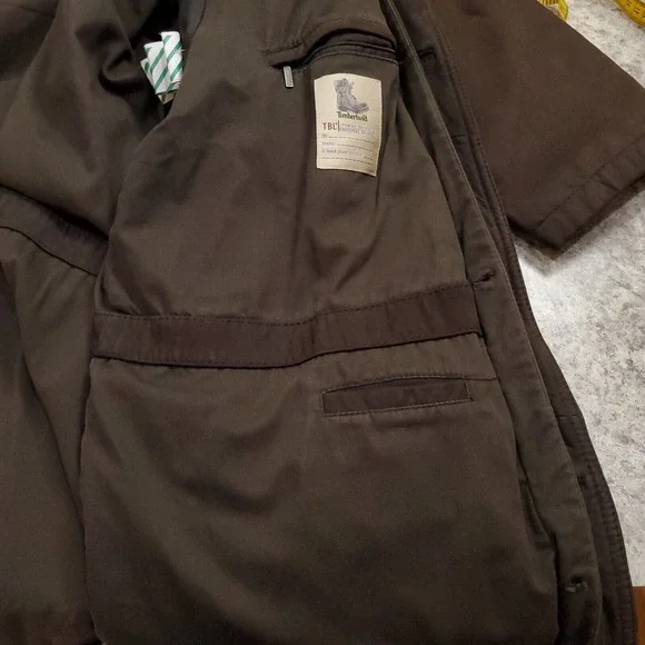 Timberland Weathergear Waterproof Leather Jacket Mens XL Coat Pockets Brown Y2K